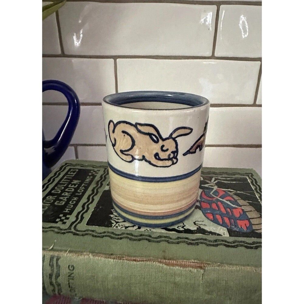 Vintage Louisville Art Pottery Rabbits And Carrots Mug Autumn Fall Cup Studio